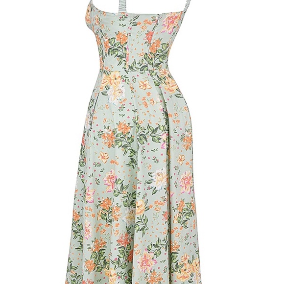 HOUSE OF CB SABRINA Midi Dress -  LIGHT JADE PRINT BUSTIER SUNDRESS -PLUS CUP - Picture 2 of 7